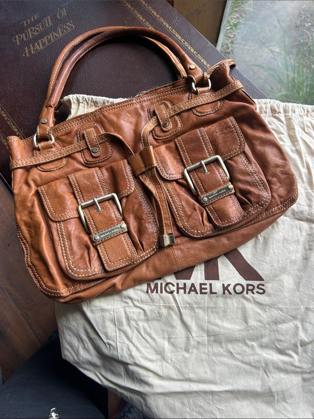 Michael Kors Cognac Leather Double-Pocket Satchel